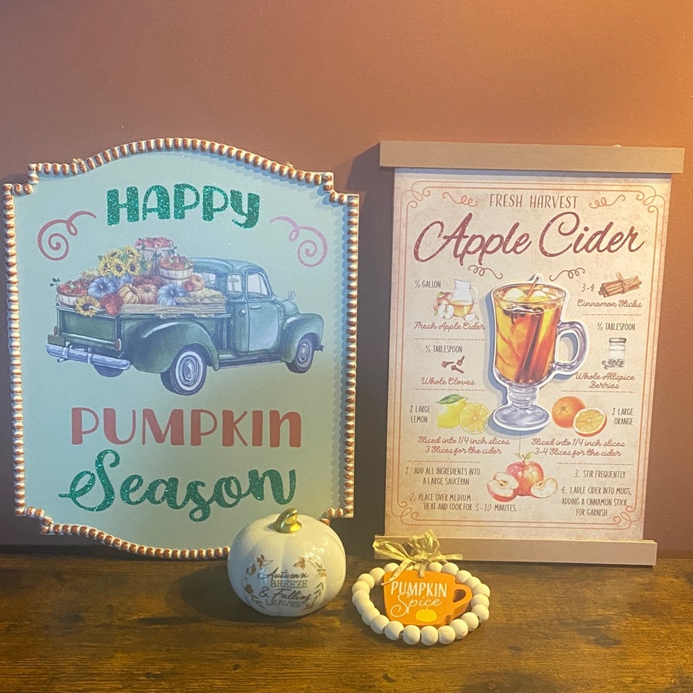 Fall Decor. Happy Pumpkin Season Sign and Apple Cider Poster